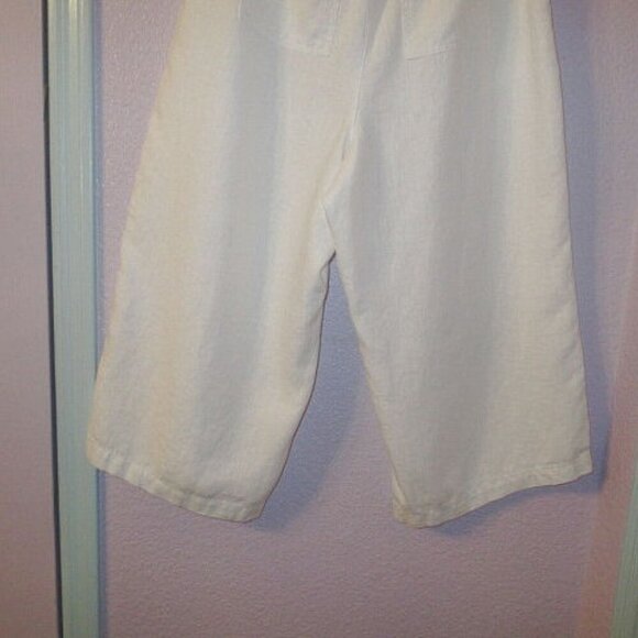 Lands End Women's Linen Wide Leg Pants Size LP High Rise Pockets Crop White Boho - Picture 8 of 10